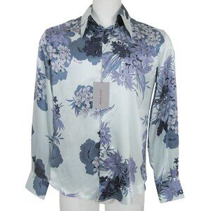 NEW Versace Classic Silk Shirt!  Small  Light Blue With Fancy Floral Print